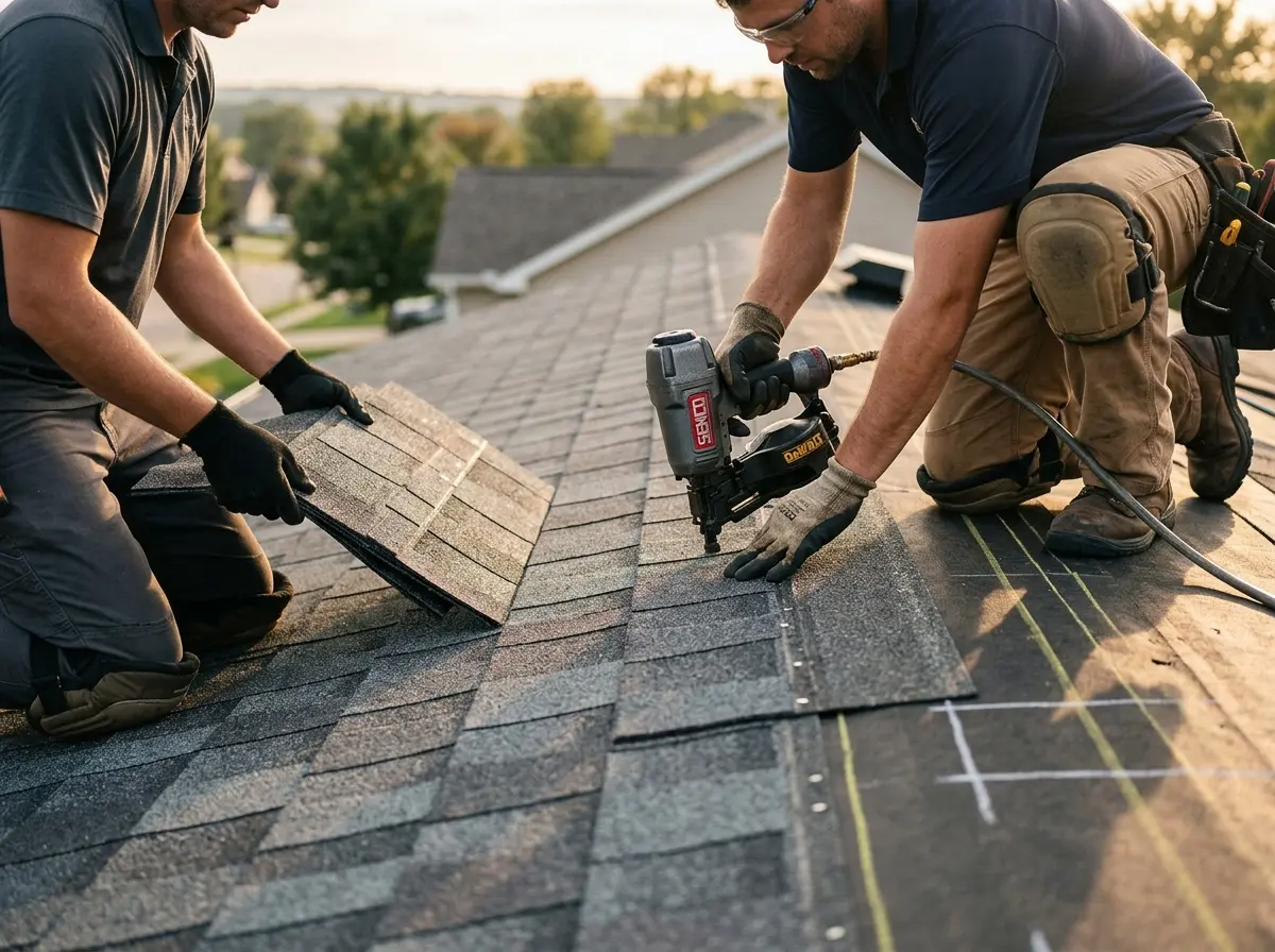 Professional roofer working on a residential roof in Jennings Lodge